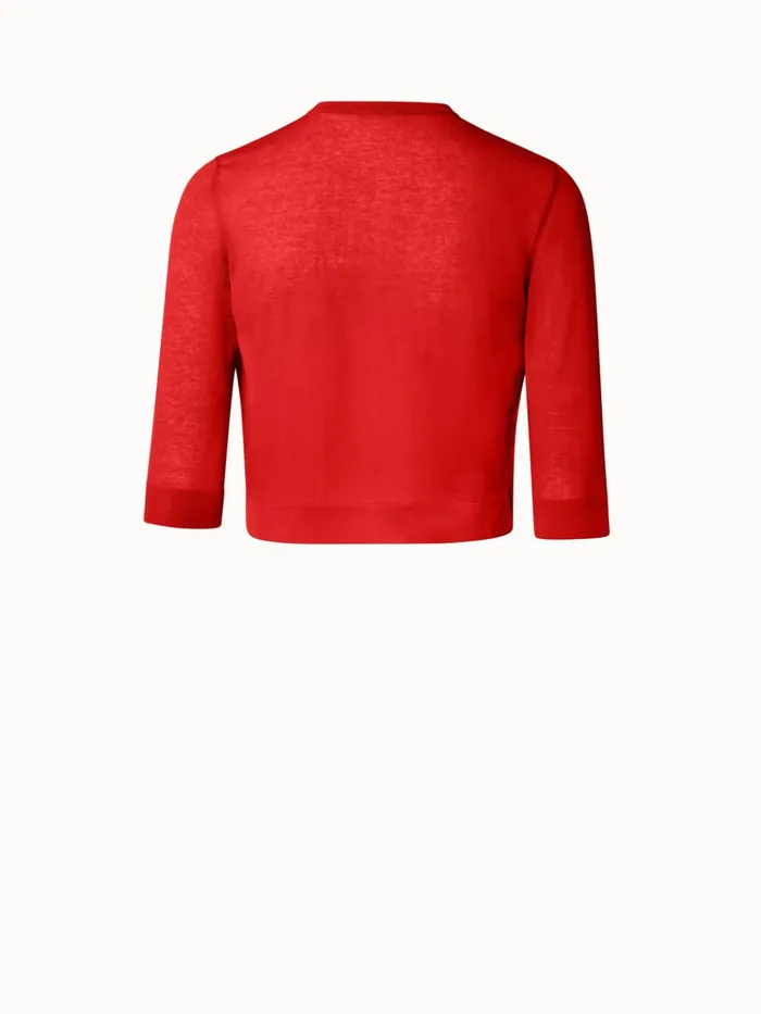 Cotton Blend Knit Cropped Cardigan Red Women Akris Knitwear