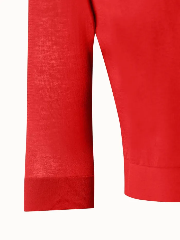 Cotton Blend Knit Cropped Cardigan Red Women Akris Knitwear