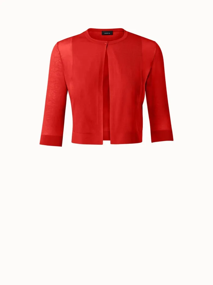 Cotton Blend Knit Cropped Cardigan Red Women Akris Knitwear