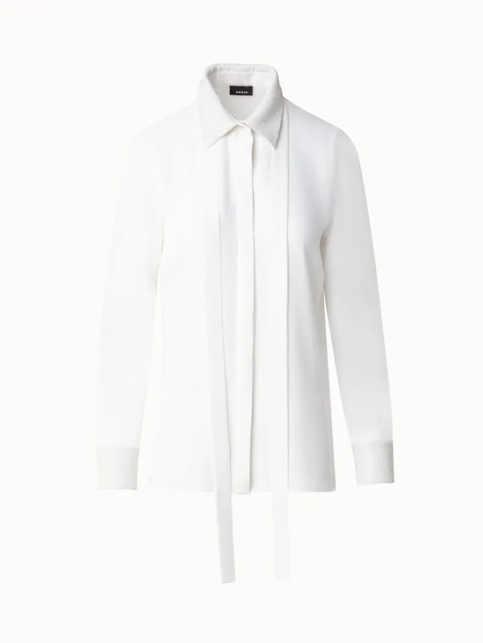 Cotton Blouse With Sequins Collar And Cuffs Ivory Women Akris Blouses