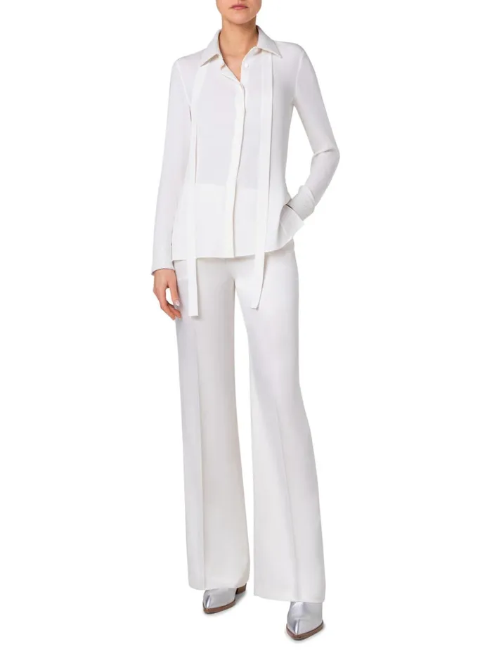 Cotton Blouse With Sequins Collar And Cuffs Ivory Women Akris Blouses