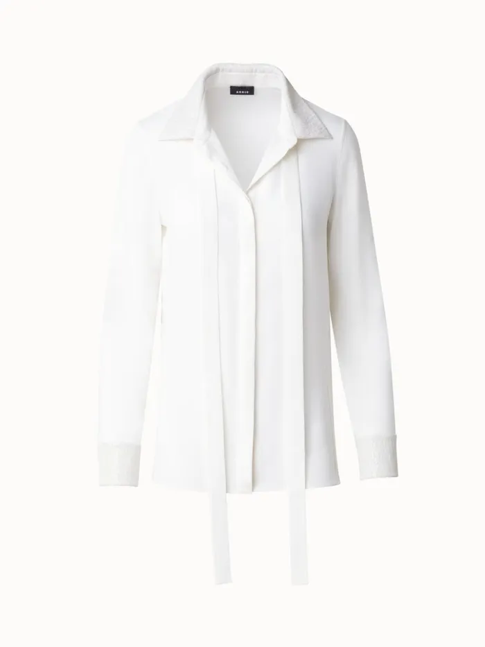 Cotton Blouse With Sequins Collar And Cuffs Ivory Women Akris Blouses