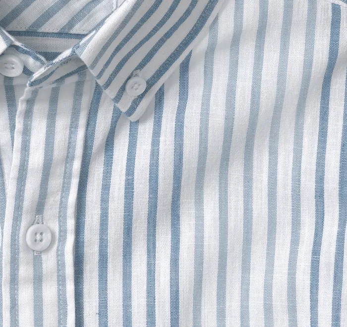 CottonLinen ShortSleeve Print Shirt Blue Striped Men ShortSleeve Shirts Johnston and Murphy
