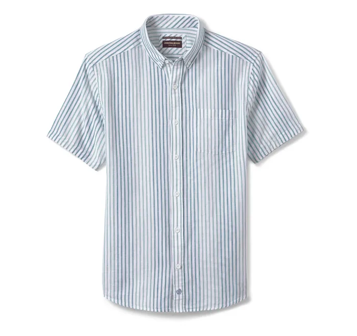 CottonLinen ShortSleeve Print Shirt Blue Striped Men ShortSleeve Shirts Johnston and Murphy