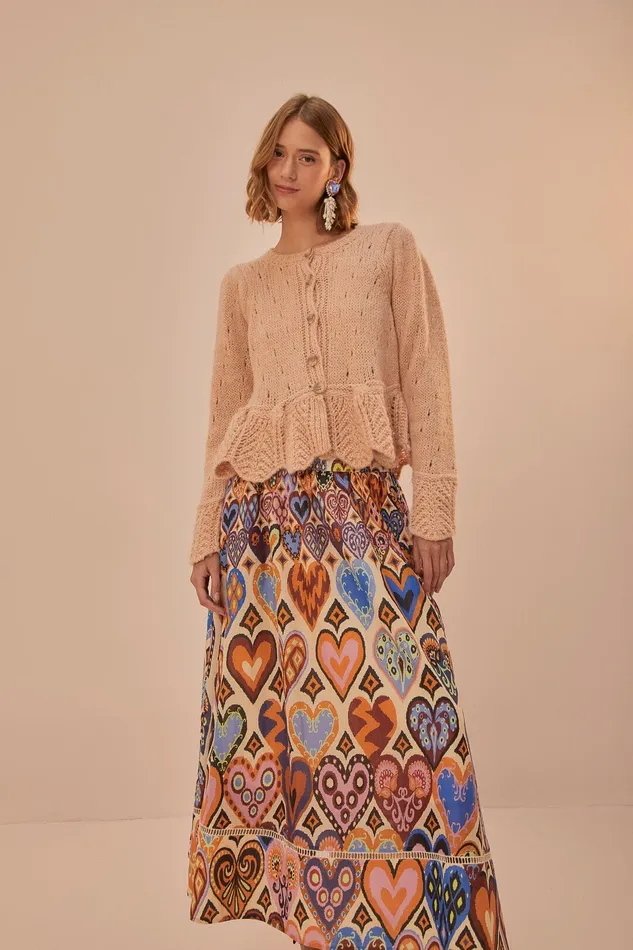 Cream Hearts Ikat Midi Skirt Women Farm Rio Skirts