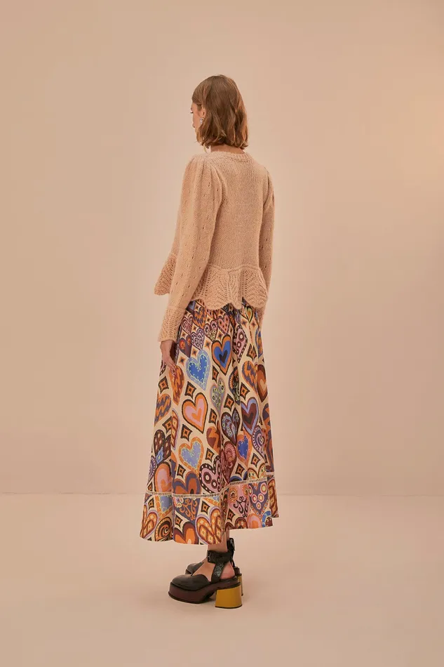Cream Hearts Ikat Midi Skirt Women Farm Rio Skirts