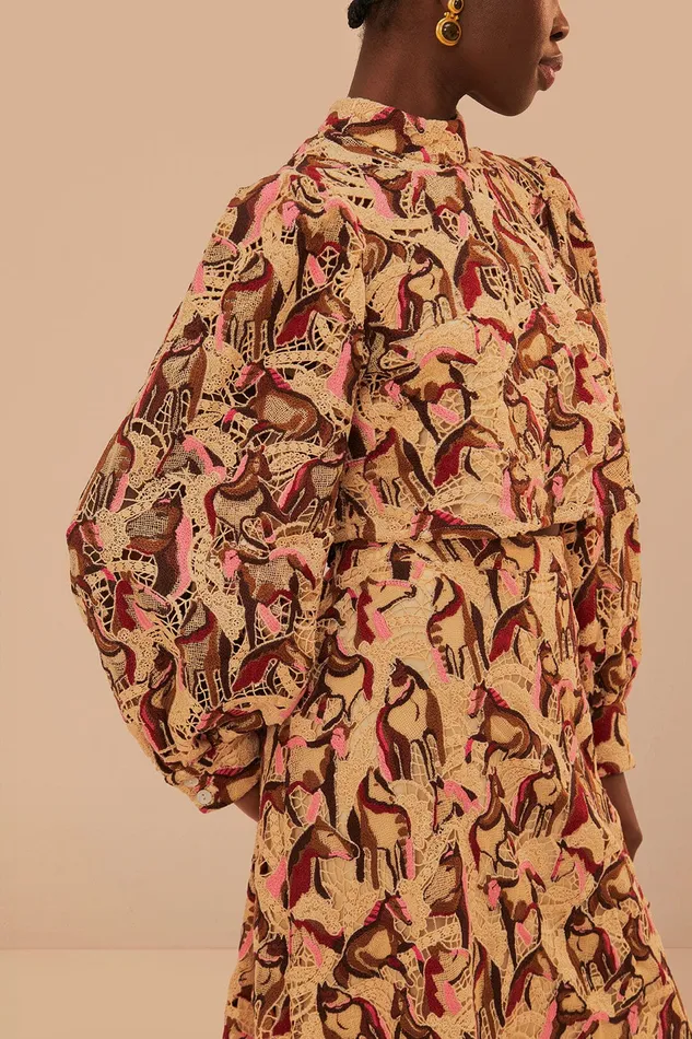 Cream Horses Guipure Blouse Women Farm Rio Blouses