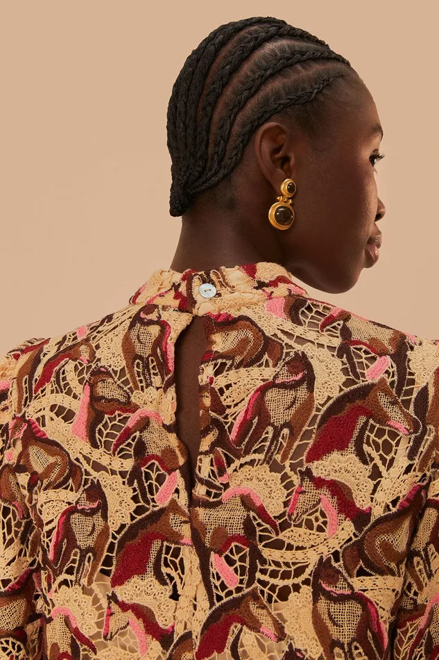 Cream Horses Guipure Blouse Women Farm Rio Blouses