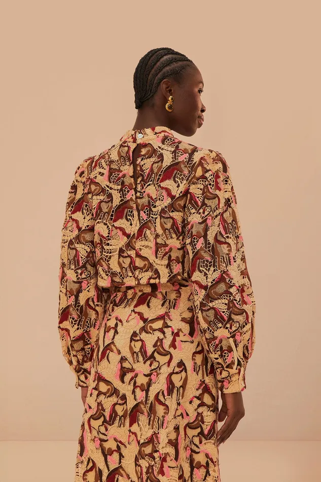 Cream Horses Guipure Blouse Women Farm Rio Blouses