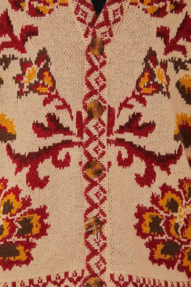 Cream Toucans Scarf Knit Cardigan Women Farm Rio Cardigans