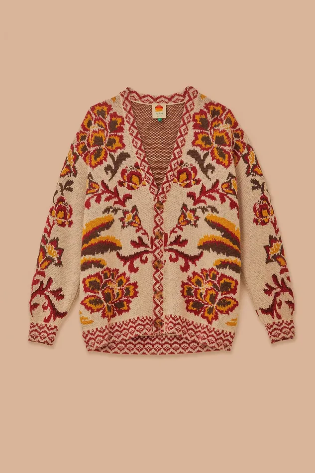 Cream Toucans Scarf Knit Cardigan Women Farm Rio Cardigans
