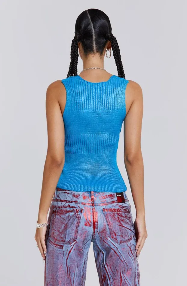 Crop Tops Women Jaded London Steel Metallic Knitted Sliced Top