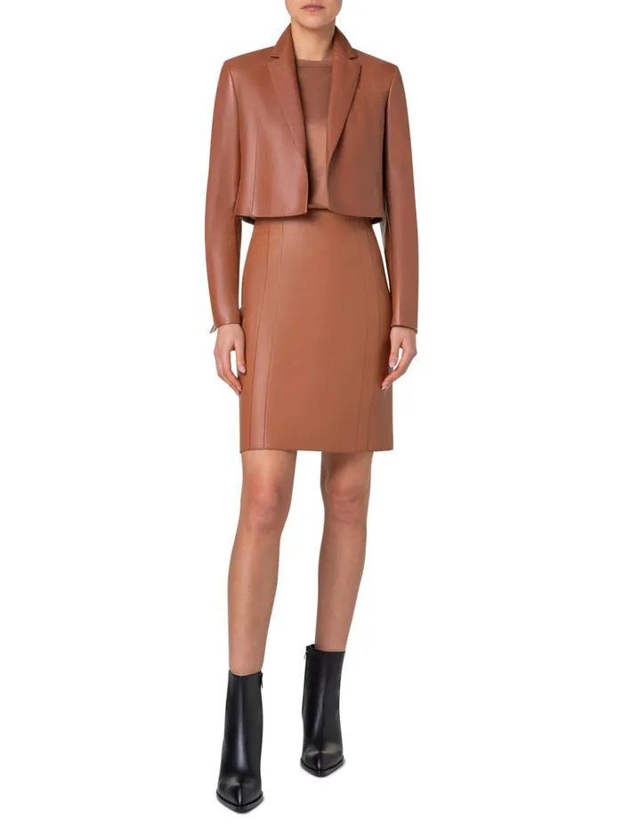 Cropped Leather Jacket With Lapel Vicuna Women Akris Jackets