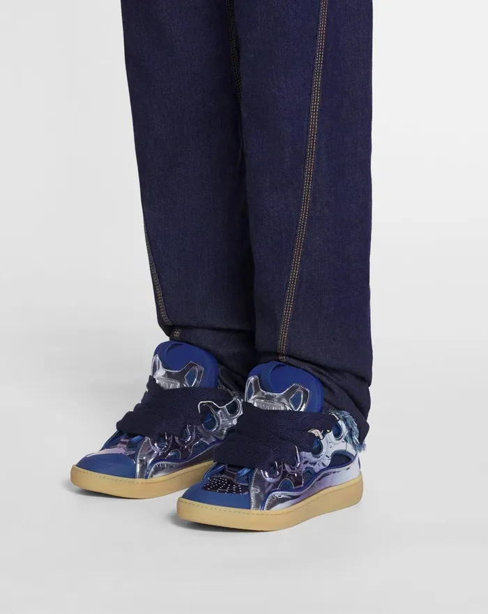 Curb Sneakers In Metallic Leather Cornflower Men Lanvin Curb Curb Sneakers In Metallic Leather Cornflower Men Lanvin Curb
