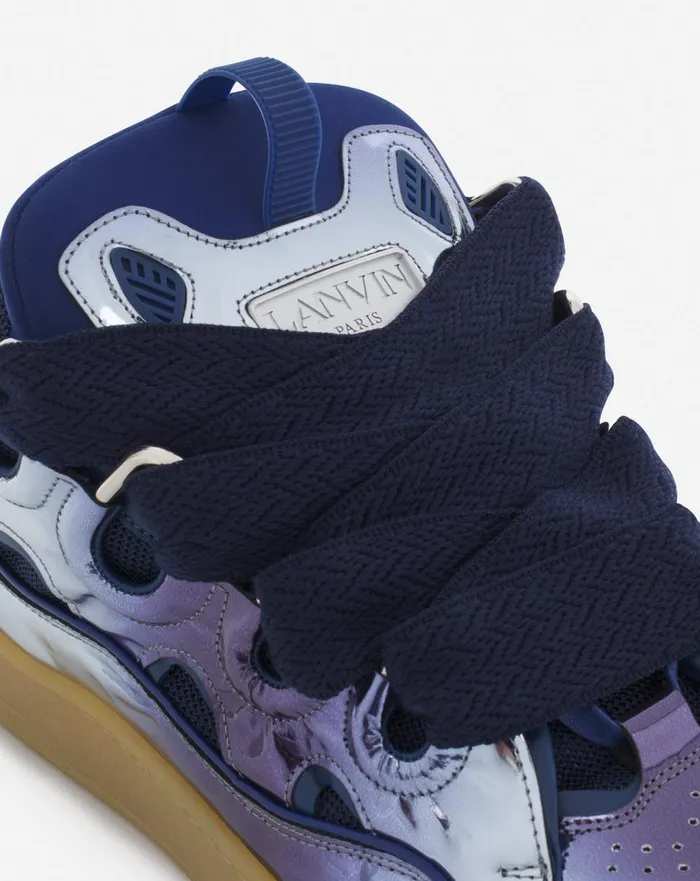 Curb Sneakers In Metallic Leather Cornflower Men Lanvin Curb Curb Sneakers In Metallic Leather Cornflower Men Lanvin Curb
