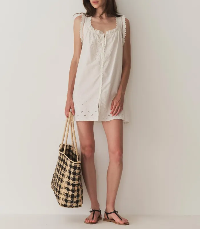 DEN Grande Mathilde Bag Black Gingham Raffia Women Bags