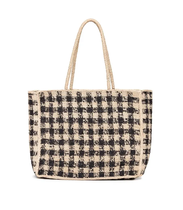 DEN Grande Mathilde Bag Black Gingham Raffia Women Bags