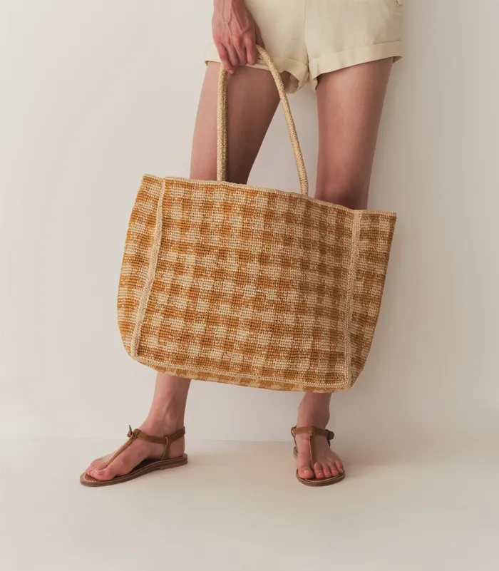 DEN Grande Mathilde Bag Mustard Gingham Raffia Women Bags