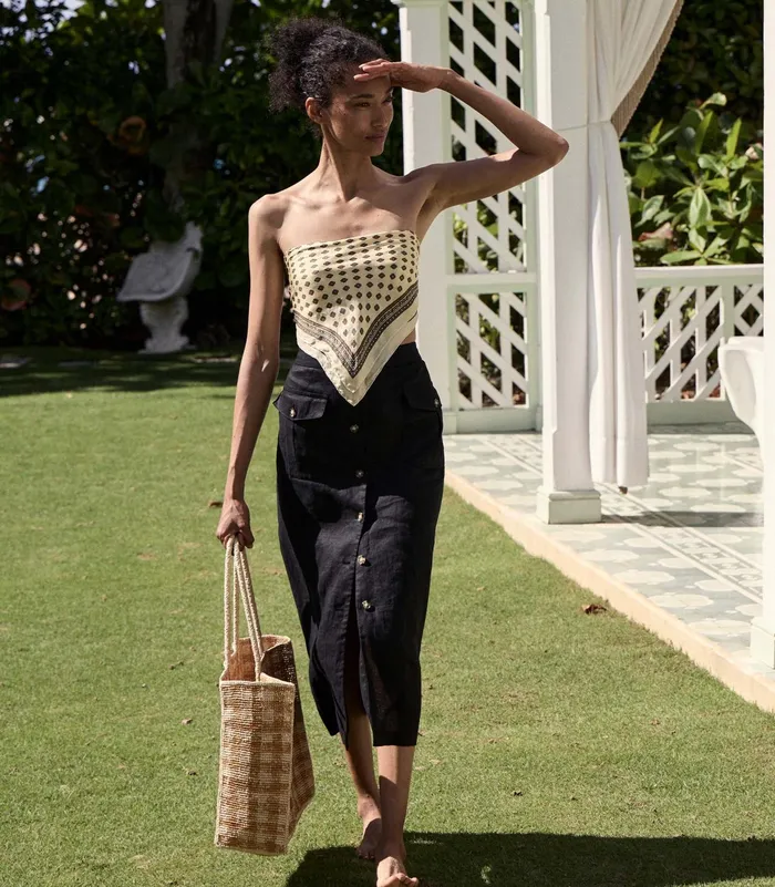 DEN Grande Mathilde Bag Mustard Gingham Raffia Women Bags