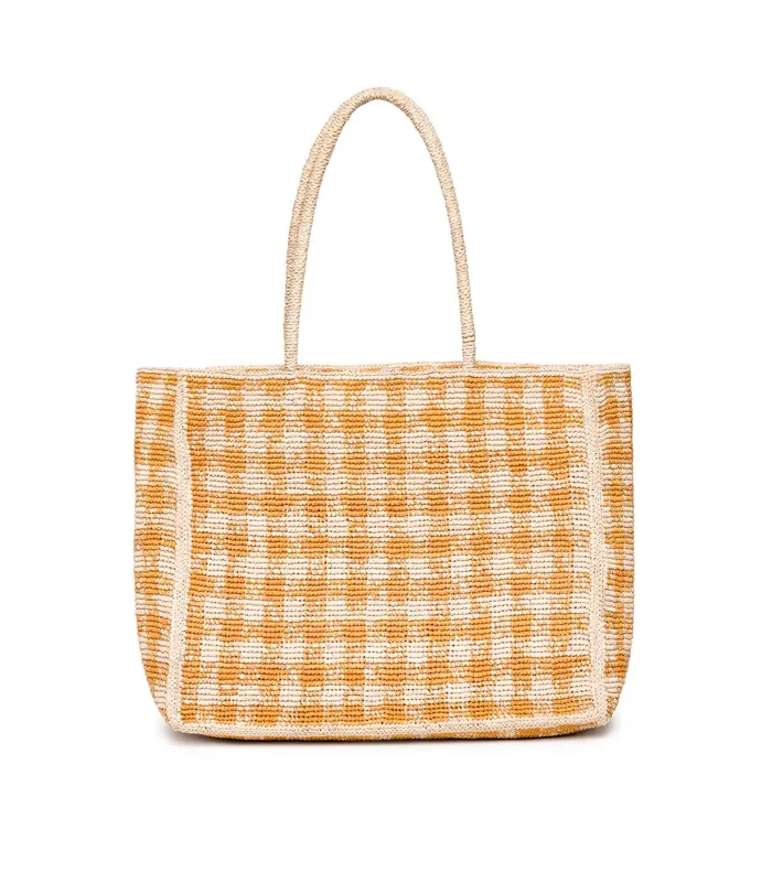 DEN Grande Mathilde Bag Mustard Gingham Raffia Women Bags