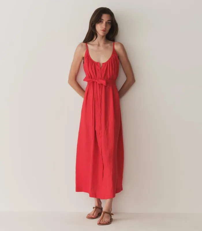 DEN Nevita Linen Dress Scarlet Women Dresses DEN Nevita Linen Dress Scarlet Women Dresses