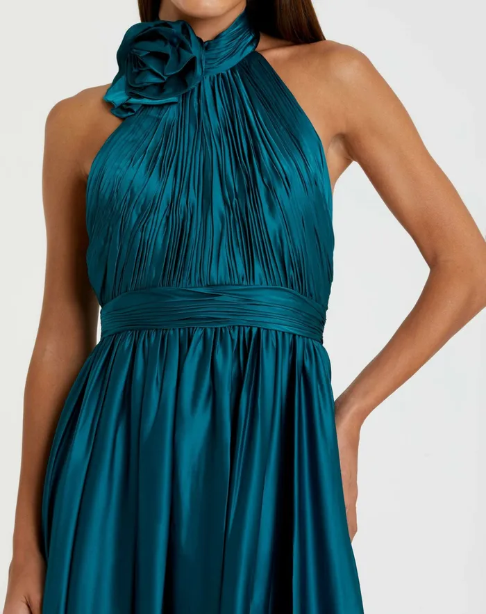 Daytime Dresses Pleated Charmeuse High Neck Sleeveless Midi Dress Ocean 8211 Mac Duggal Women
