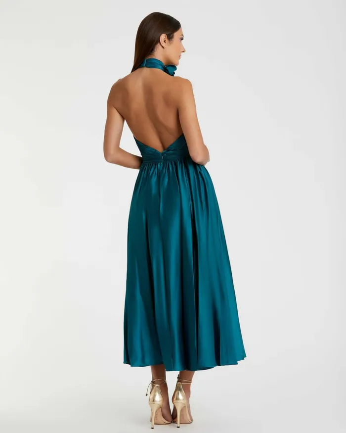 Daytime Dresses Pleated Charmeuse High Neck Sleeveless Midi Dress Ocean 8211 Mac Duggal Women