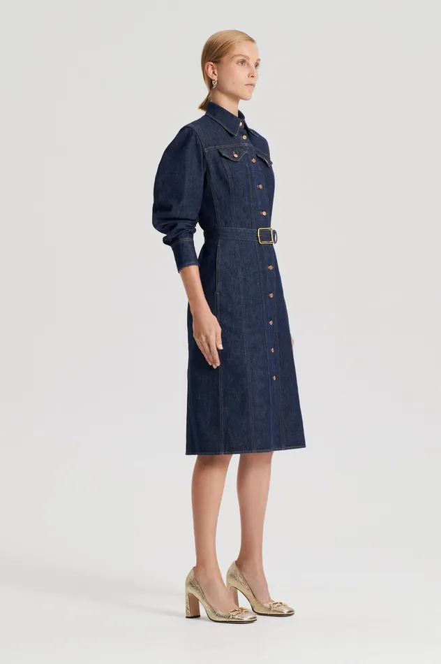 DENIM GOLD BUCKLE DRESS INDIGOB Women Denim Scanlan Theodore DENIM GOLD BUCKLE DRESS INDIGOB Women Denim Scanlan Theodore