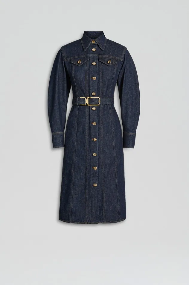 DENIM GOLD BUCKLE DRESS INDIGOB Women Denim Scanlan Theodore DENIM GOLD BUCKLE DRESS INDIGOB Women Denim Scanlan Theodore