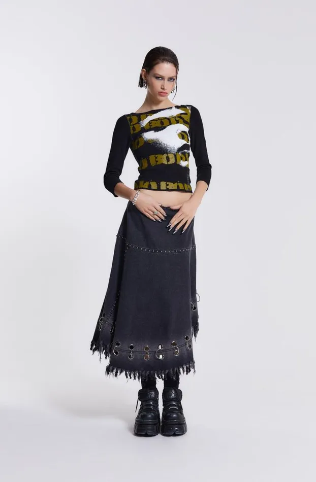 Denim Skirts Women Jaded London Vendetta Denim Midi Skirt