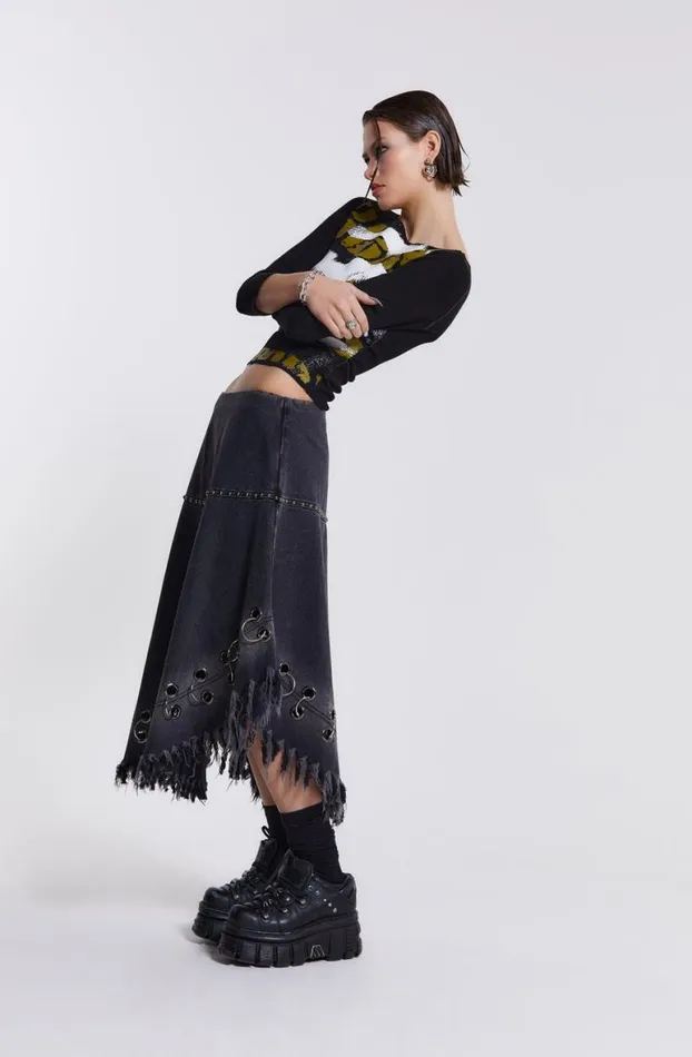 Denim Skirts Women Jaded London Vendetta Denim Midi Skirt