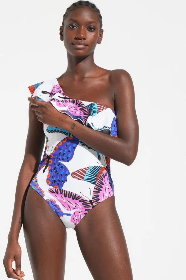 Desigual Asymmetrical Butterfly Swimsuit Women Swimwear