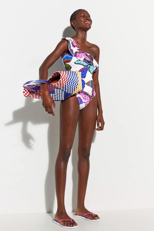 Desigual Asymmetrical Butterfly Swimsuit Women Swimwear