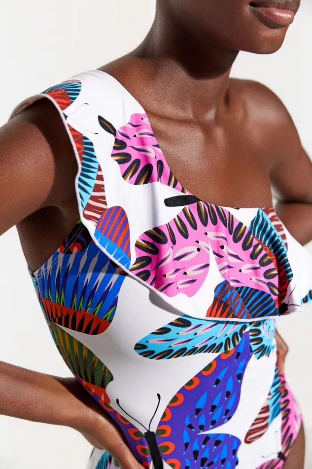 Desigual Asymmetrical Butterfly Swimsuit Women Swimwear