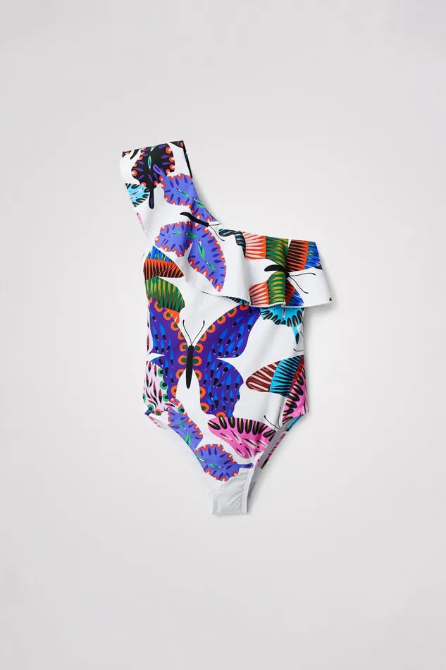 Desigual Asymmetrical Butterfly Swimsuit Women Swimwear