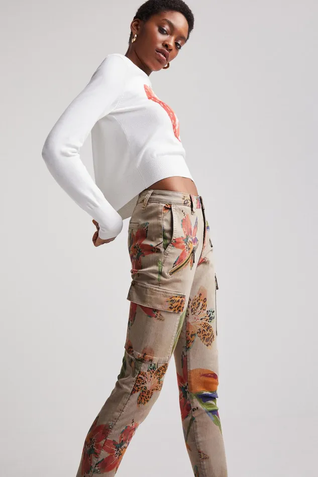 Desigual Camoflower Cargo Trousers Women Pants and Leggings