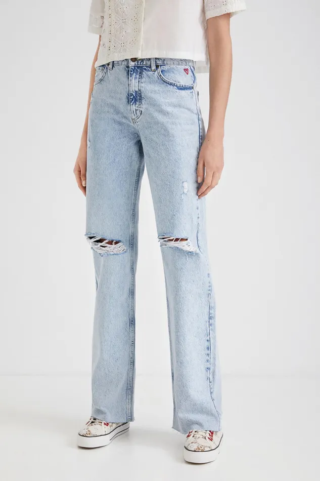 Desigual Distressed Wide Leg Jeans Women Jeans