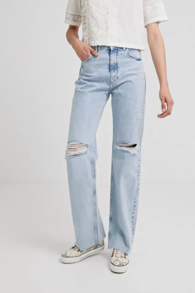Desigual Distressed Wide Leg Jeans Women Jeans