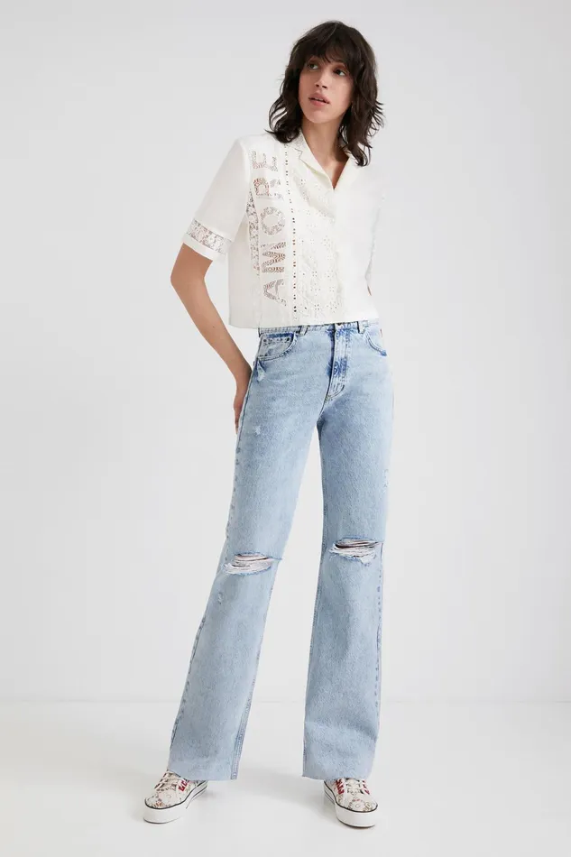 Desigual Distressed Wide Leg Jeans Women Jeans