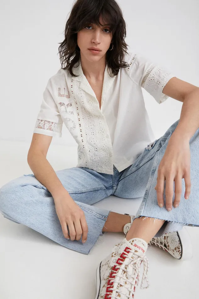 Desigual Distressed Wide Leg Jeans Women Jeans