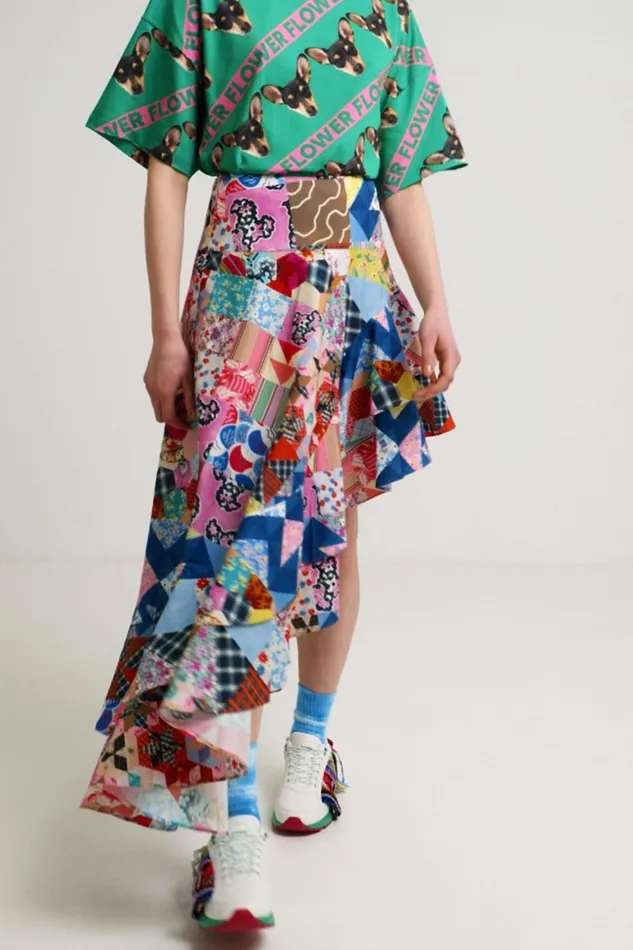 Desigual Johnson Hartig Asymmetric Patchwork Skirt Women Skirts and Shorts