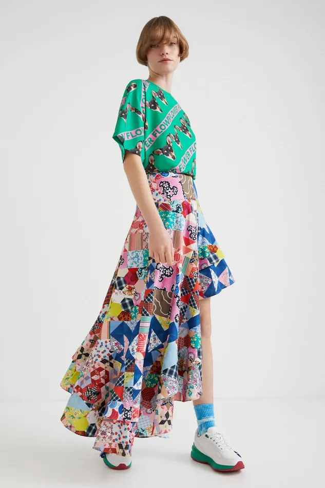 Desigual Johnson Hartig Asymmetric Patchwork Skirt Women Skirts and Shorts