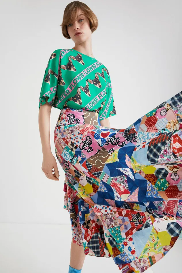 Desigual Johnson Hartig Asymmetric Patchwork Skirt Women Skirts and Shorts