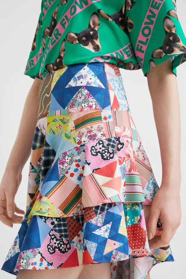 Desigual Johnson Hartig Asymmetric Patchwork Skirt Women Skirts and Shorts