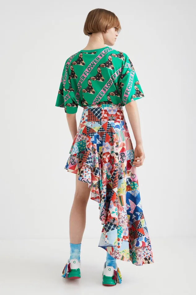 Desigual Johnson Hartig Asymmetric Patchwork Skirt Women Skirts and Shorts