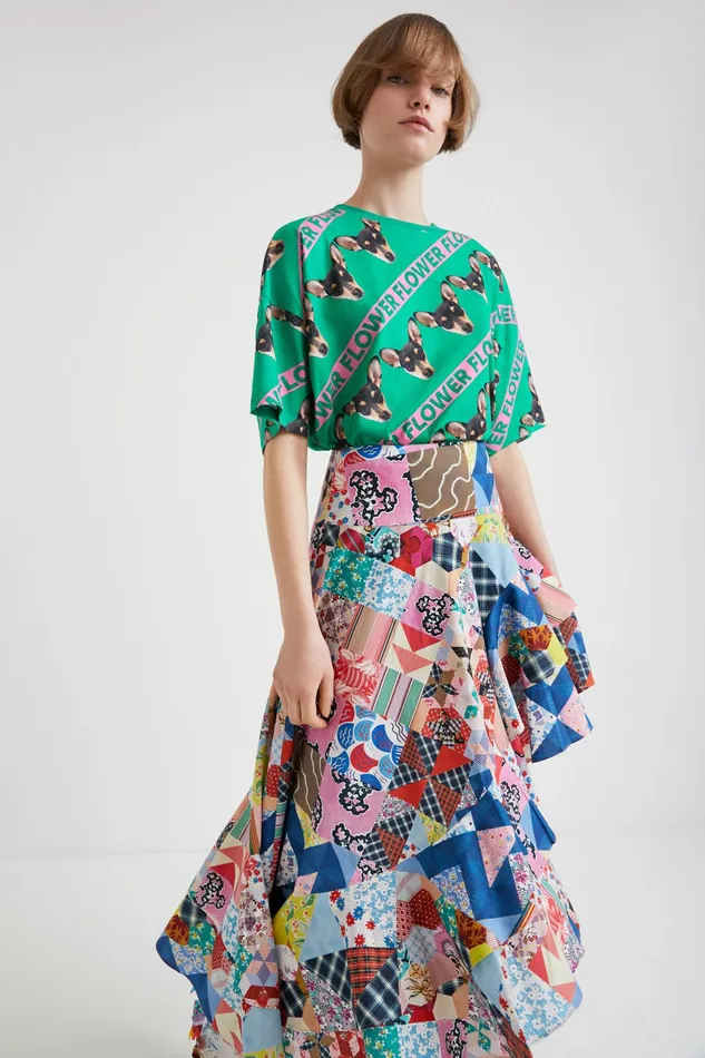 Desigual Johnson Hartig Asymmetric Patchwork Skirt Women Skirts and Shorts