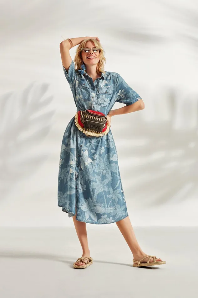 Desigual Long Tropical Shirt Dress Women Dresses
