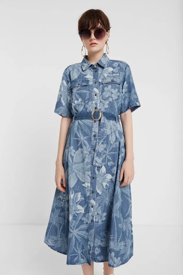 Desigual Long Tropical Shirt Dress Women Dresses