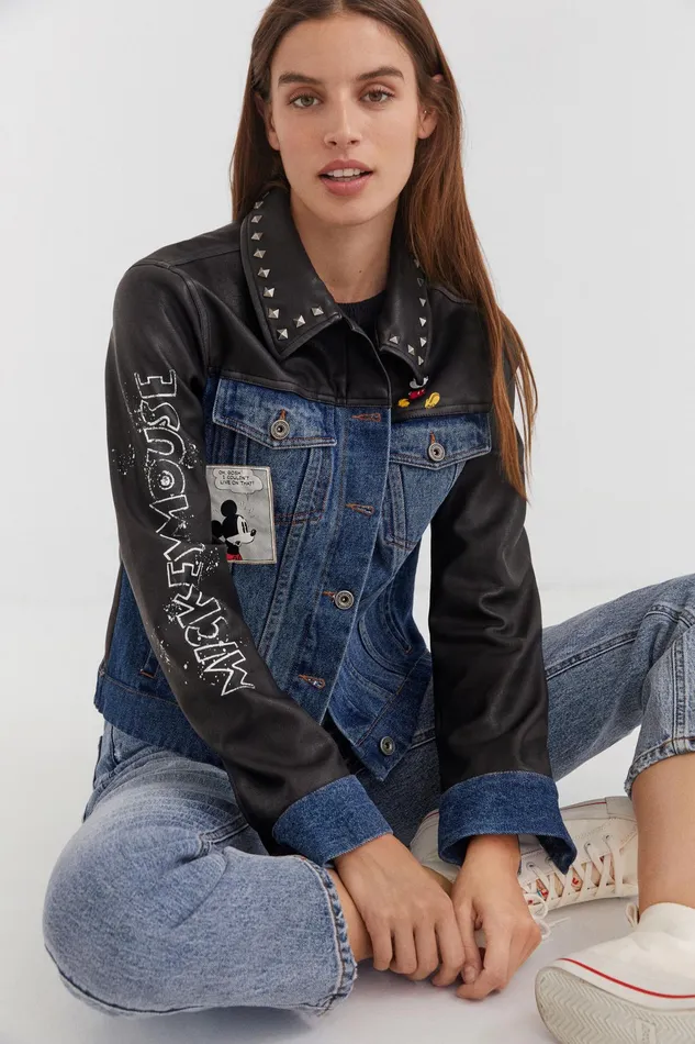 Desigual Mickey Mouse Hybrid Quilted Jacket Women Jackets