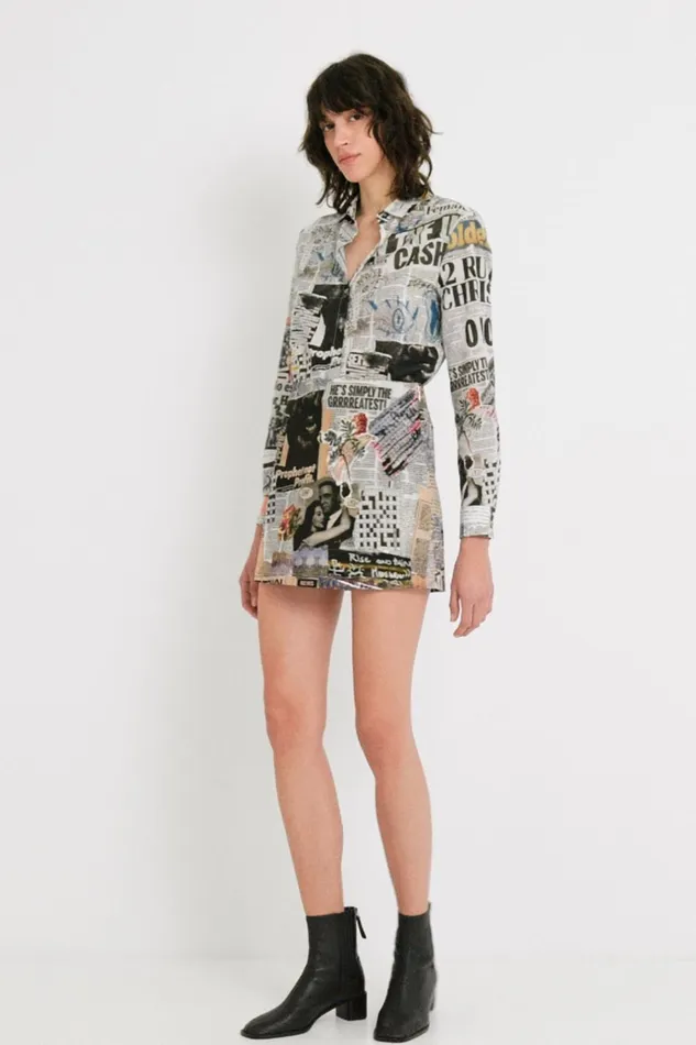 Desigual Newspaper Collage Slim Miniskirt Women Skirts and Shorts